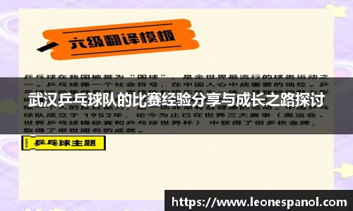 武汉乒乓球队的比赛经验分享与成长之路探讨
